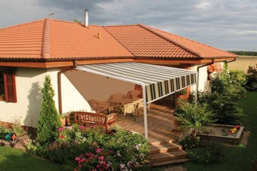Store banne terrasse jardin rayures grandes dimensions pose